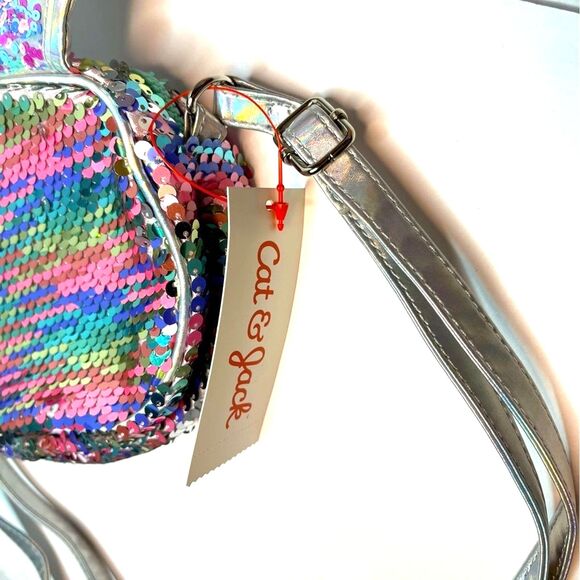 Cat & Jack Girl Easter Bunny Silver Colorful Flip Sequin Crossbody Bag Purse New - Picture 7 of 8